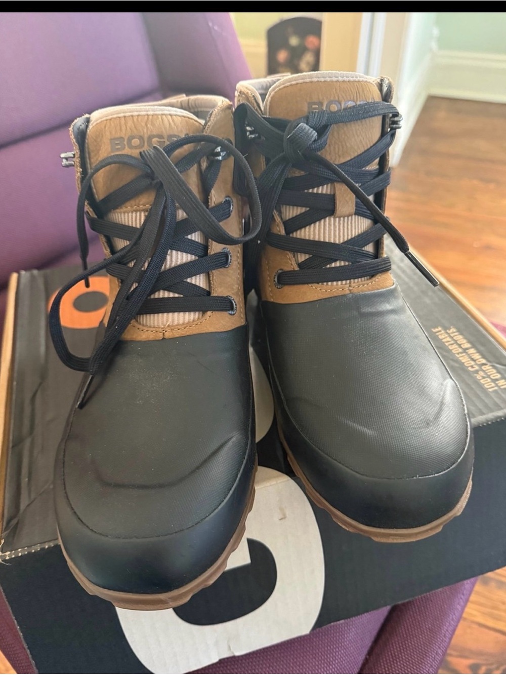 Men's Black and Brown Waterproof Lace-Up Boots